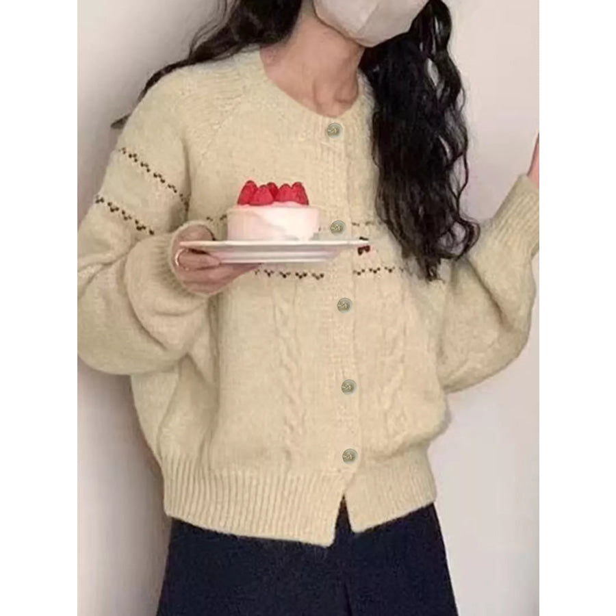 Cable Knit Button Up Cardigan Apparel and Accessories