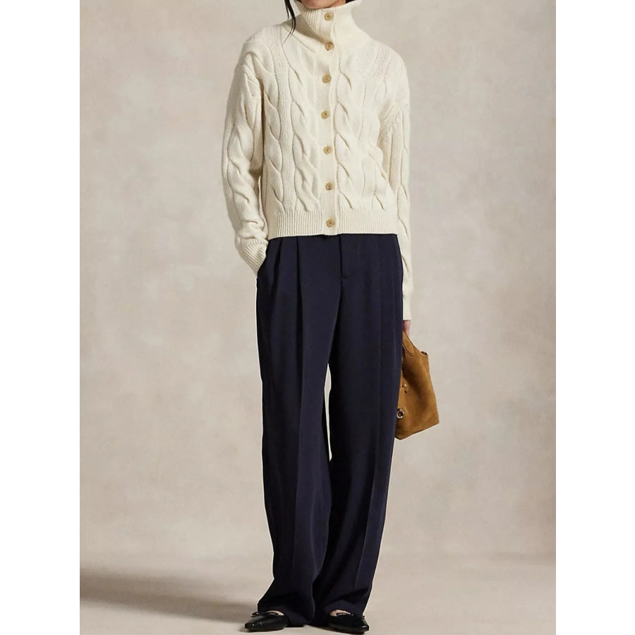 Cable Knit Button Up Cardigan Baby White / S Apparel and Accessories