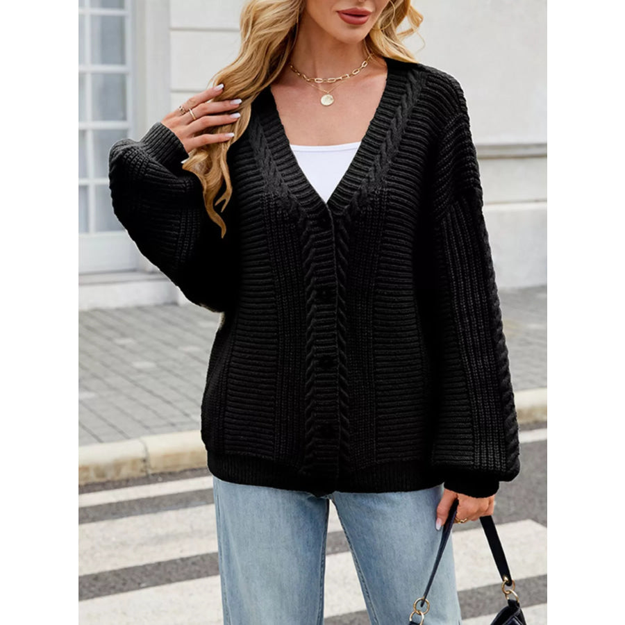 Cable Knit Button-Up Cardigan Black / S Apparel and Accessories