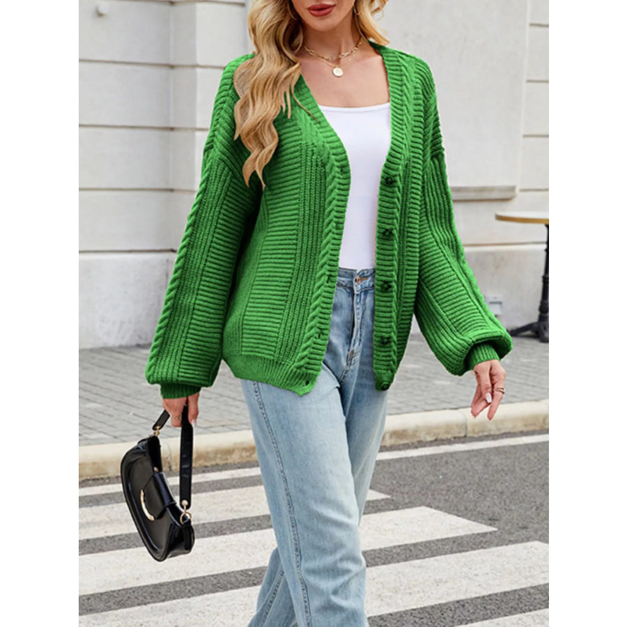Cable Knit Button-Up Cardigan Green / S Apparel and Accessories
