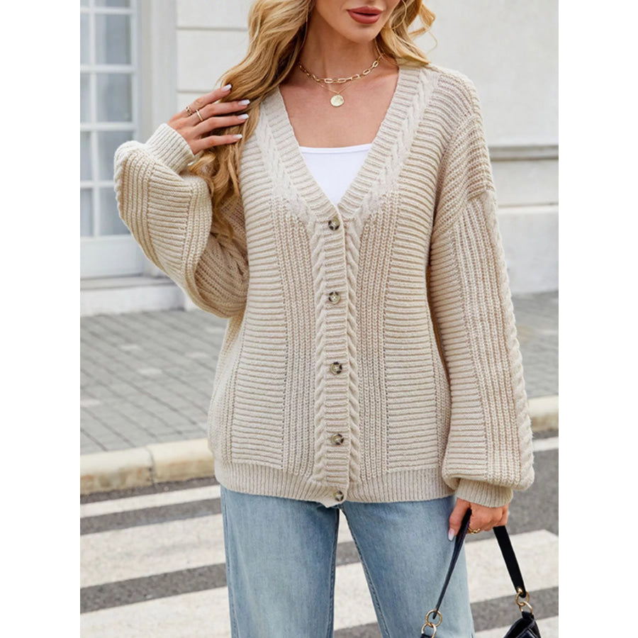 Cable Knit Button-Up Cardigan Off-white / S Apparel and Accessories