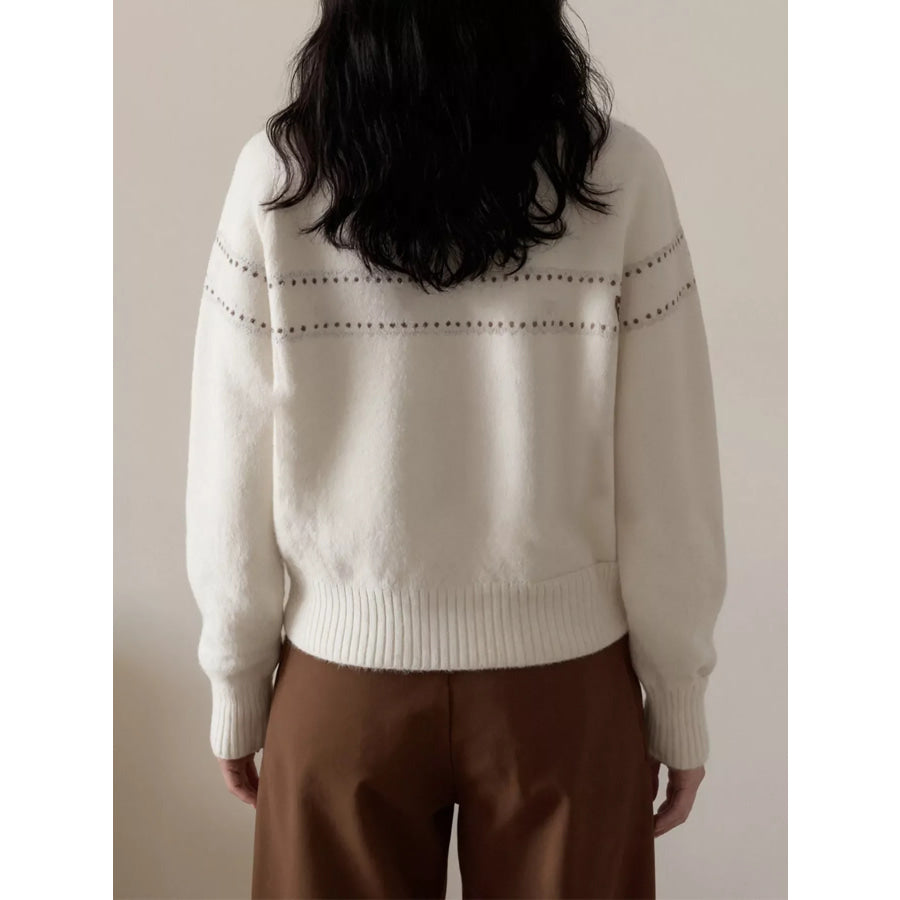 Cable Knit Button Up Cardigan White / One Size Apparel and Accessories