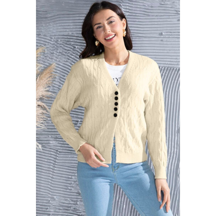 Cable-Knit Button Up Dropped Shoulder Cardigan Clothing