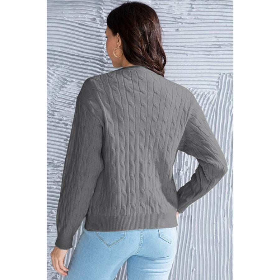 Cable-Knit Button Up Dropped Shoulder Cardigan Clothing