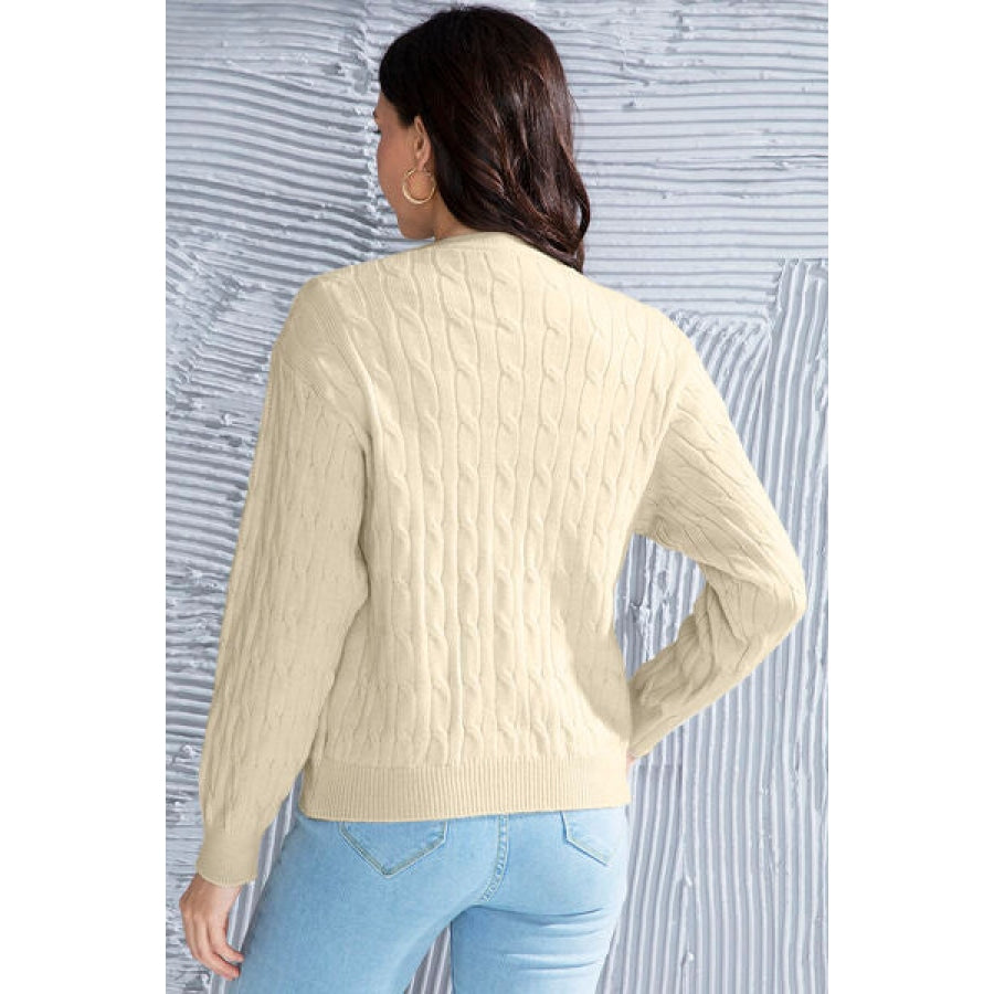 Cable-Knit Button Up Dropped Shoulder Cardigan Clothing