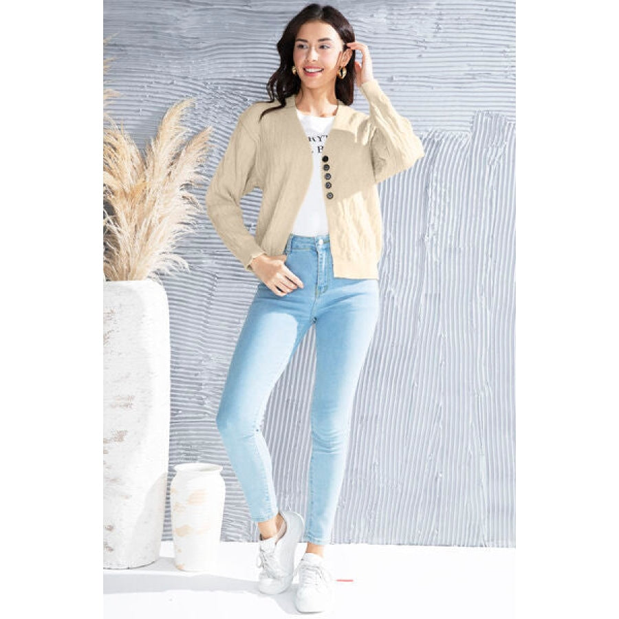 Cable-Knit Button Up Dropped Shoulder Cardigan Clothing