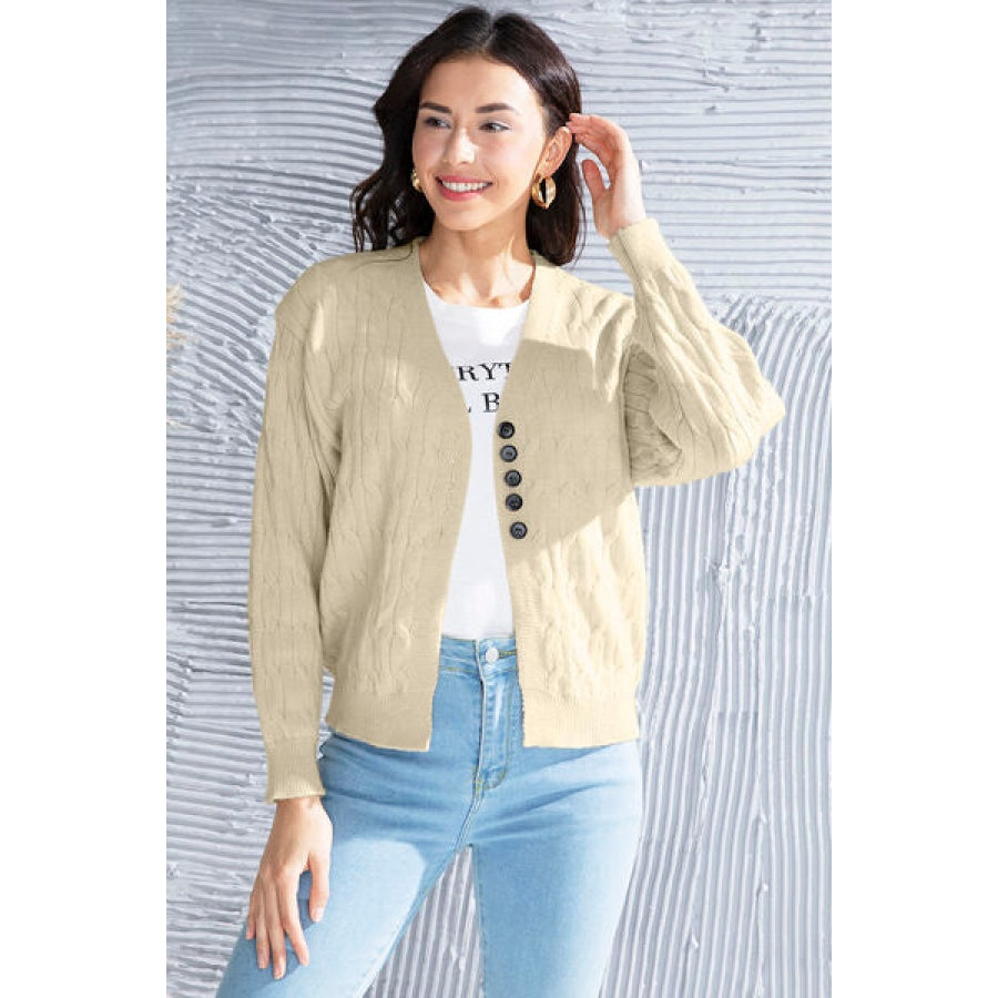 Cable-Knit Button Up Dropped Shoulder Cardigan Clothing