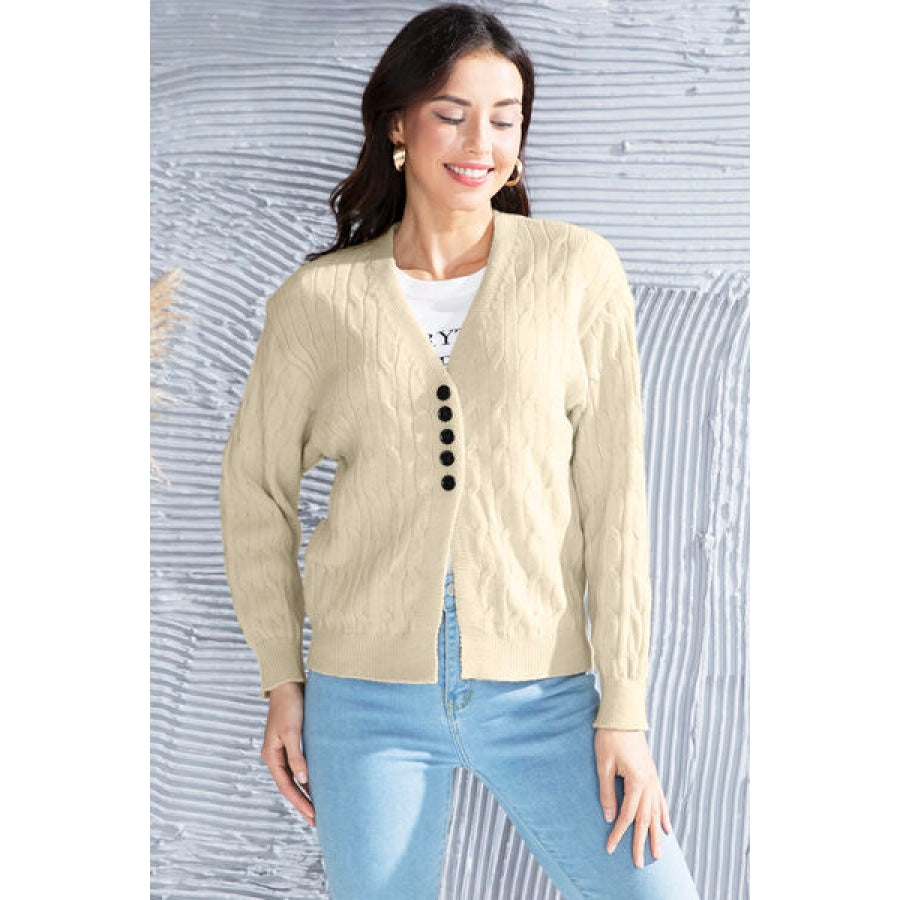 Cable-Knit Button Up Dropped Shoulder Cardigan Clothing