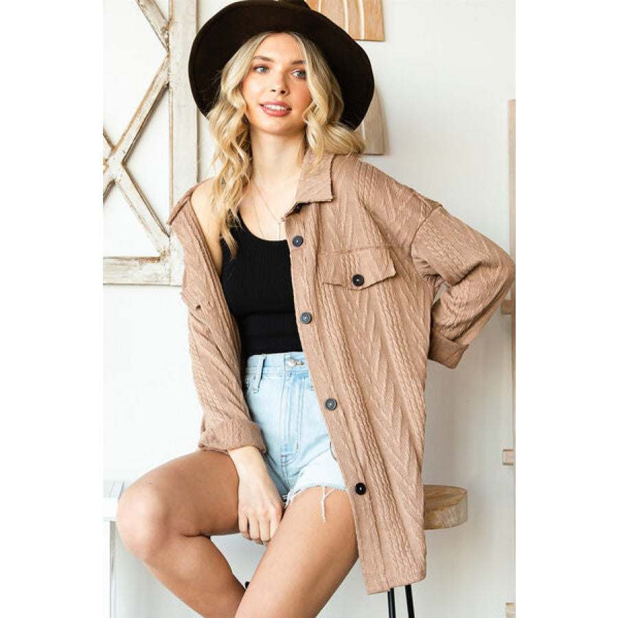 Cable-Knit Button Up Dropped Shoulder Jacket Clothing