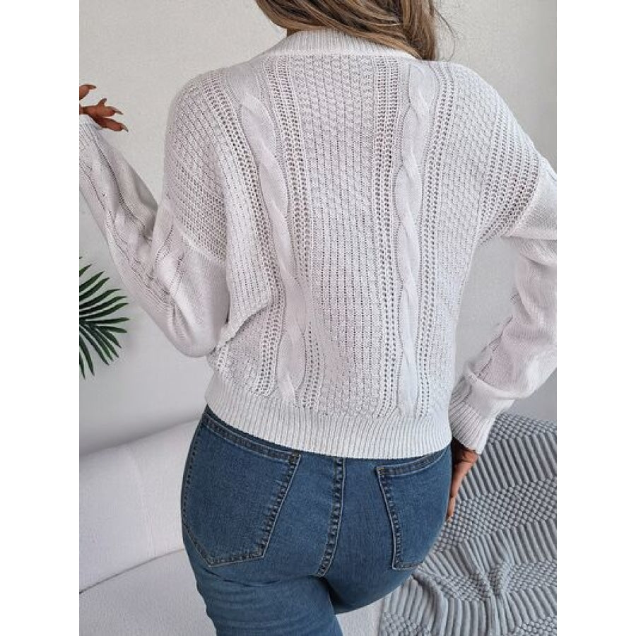 Cable-Knit Buttoned Round Neck Sweater Clothing