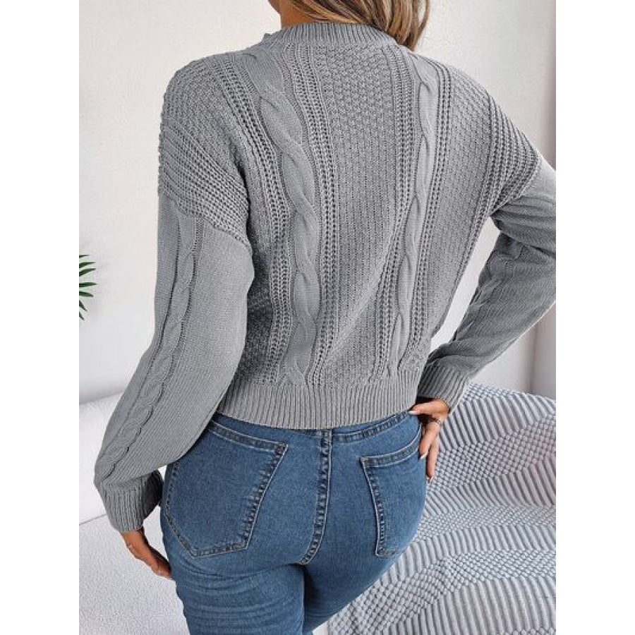 Cable-Knit Buttoned Round Neck Sweater Clothing