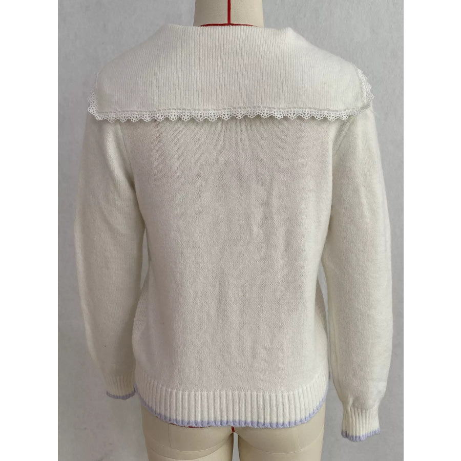 Cable-Knit Cardigan with Lace Trim Apparel and Accessories
