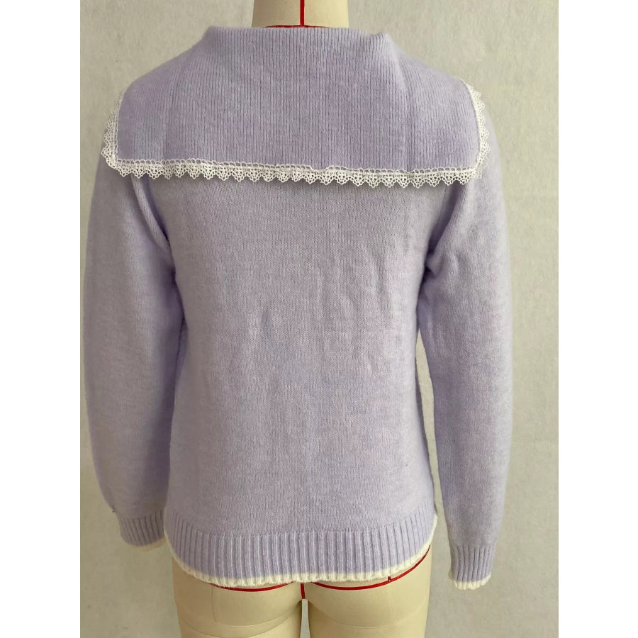 Cable-Knit Cardigan with Lace Trim Apparel and Accessories