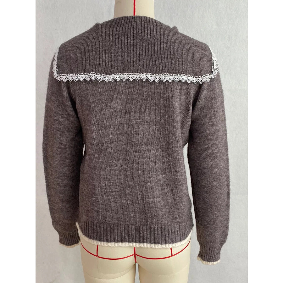 Cable-Knit Cardigan with Lace Trim Apparel and Accessories