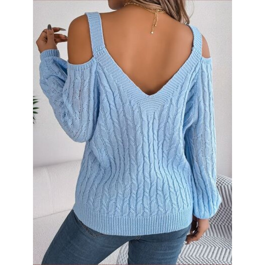 Cable-Knit Cold Shoulder Long Sleeve Sweater Clothing