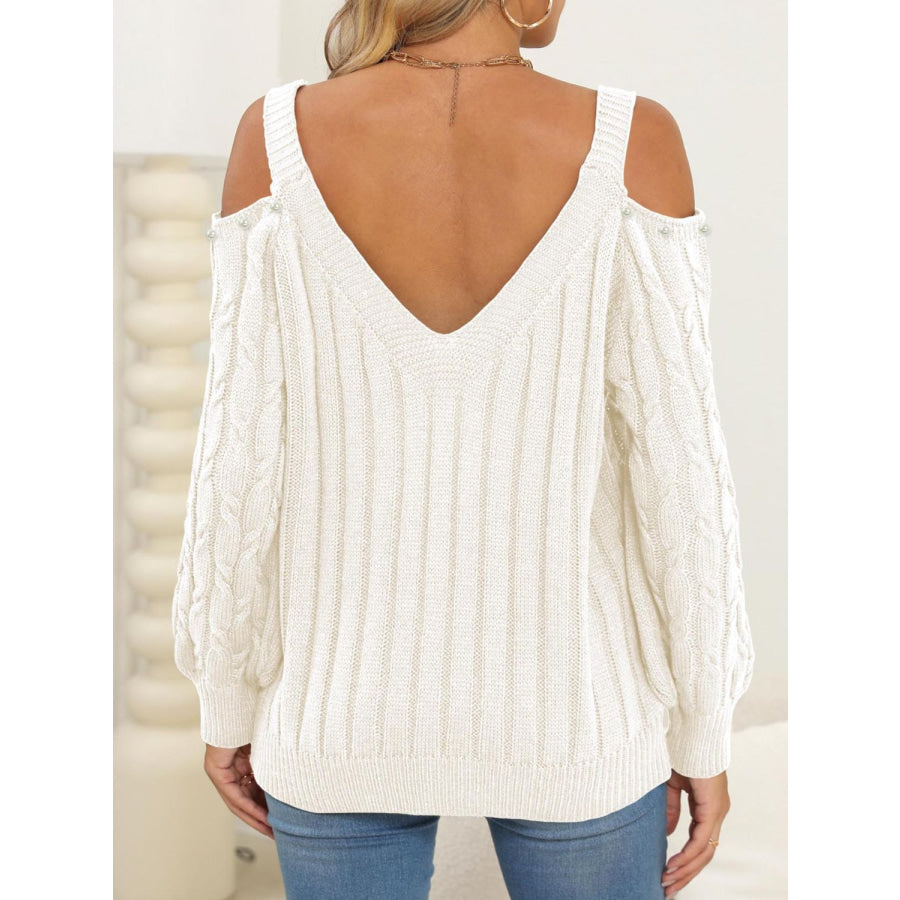 Cable-Knit Cold Shoulder Sweater Apparel and Accessories