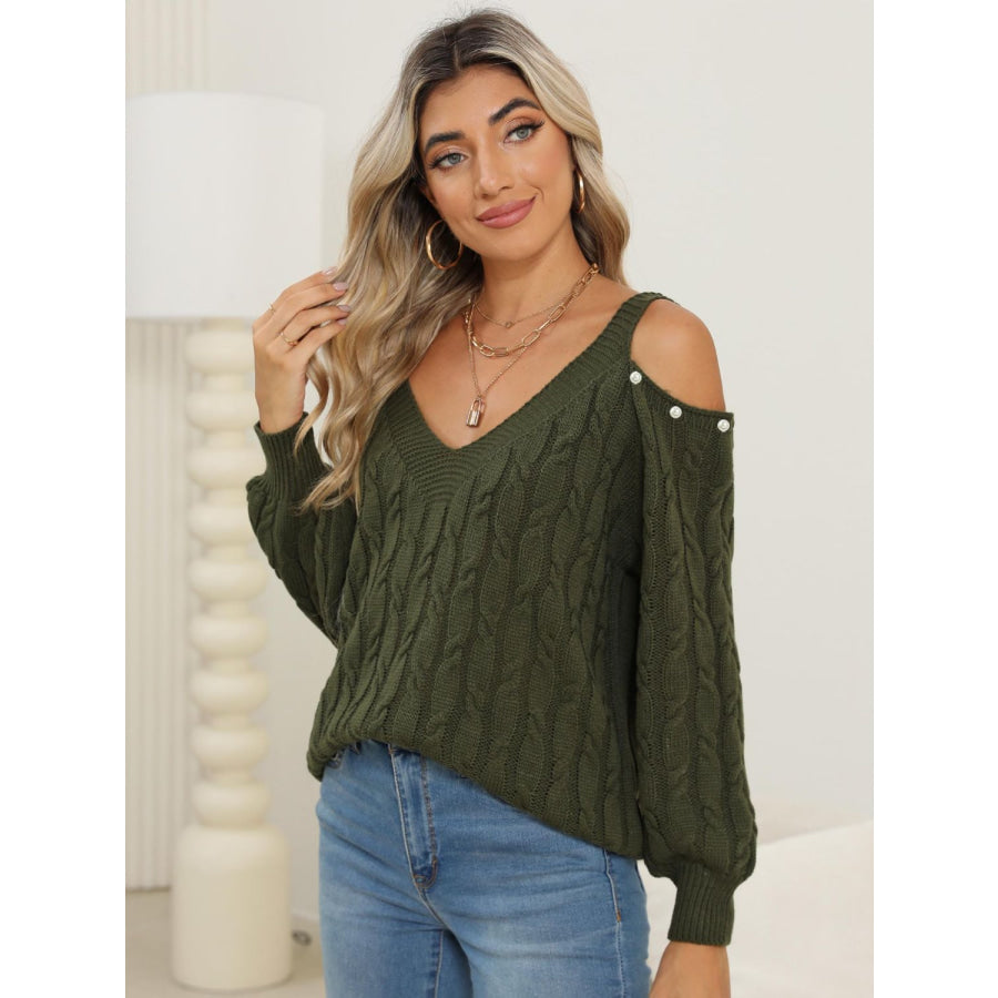 Cable-Knit Cold Shoulder Sweater Apparel and Accessories