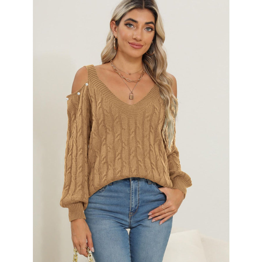 Cable-Knit Cold Shoulder Sweater Apparel and Accessories