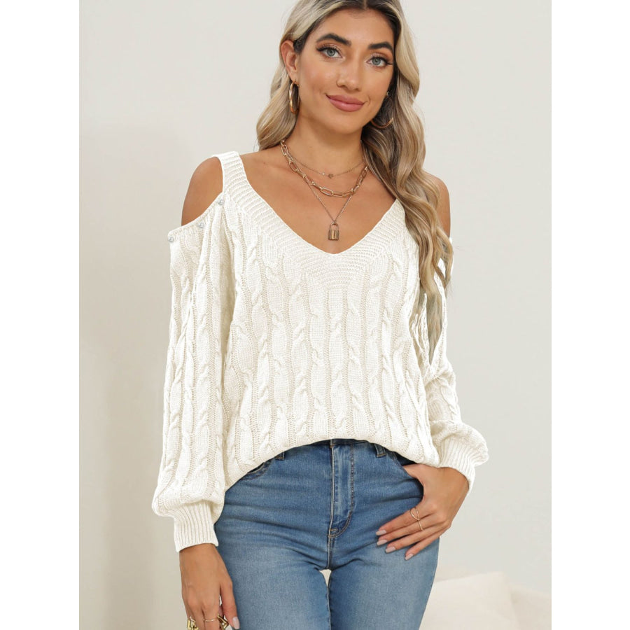 Cable-Knit Cold Shoulder Sweater Apparel and Accessories