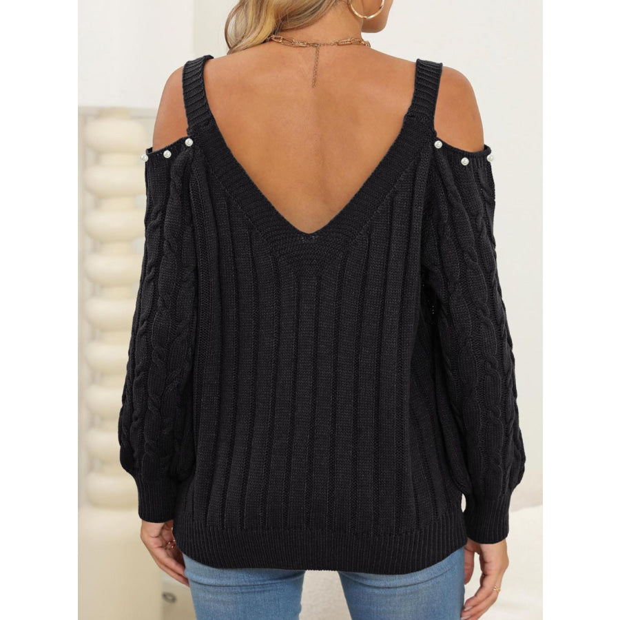 Cable-Knit Cold Shoulder Sweater Apparel and Accessories