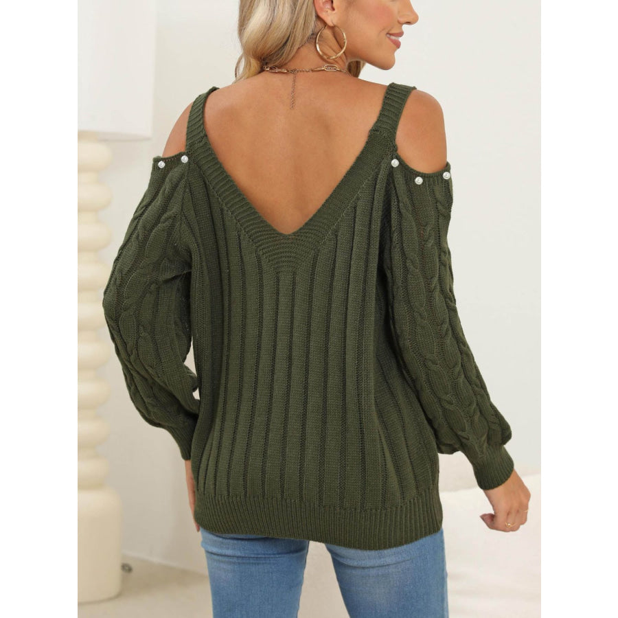 Cable-Knit Cold Shoulder Sweater Apparel and Accessories