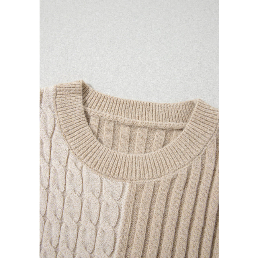 Cable-Knit Color Block Round Neck Sweater Apparel and Accessories