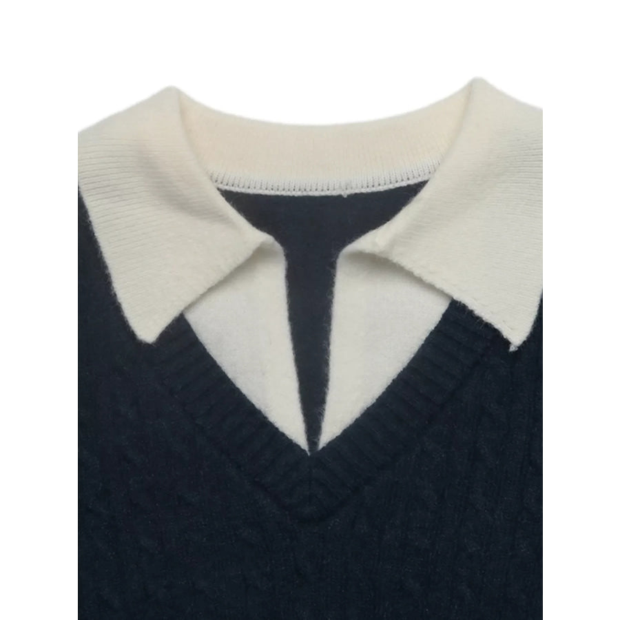 Cable Knit Contrast Collar Sweater Apparel and Accessories