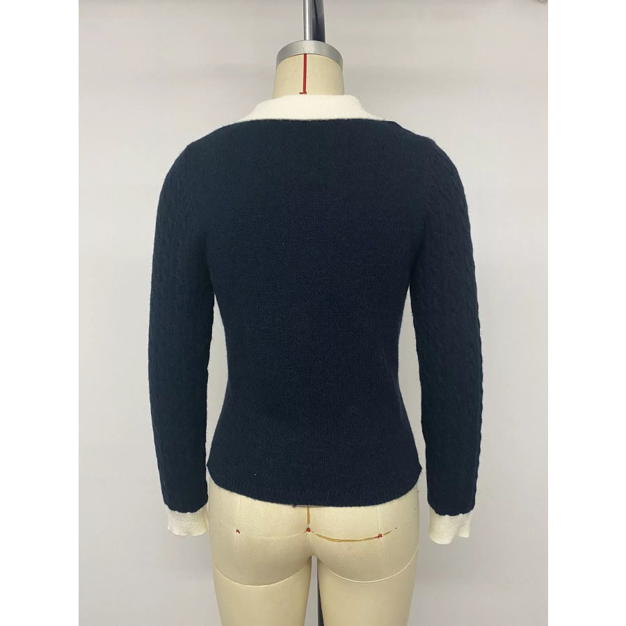 Cable Knit Contrast Collar Sweater Apparel and Accessories