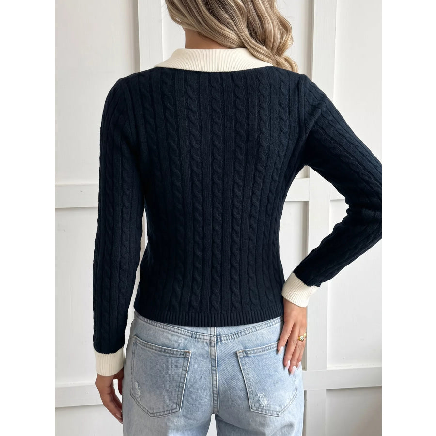 Cable Knit Contrast Collar Sweater Apparel and Accessories