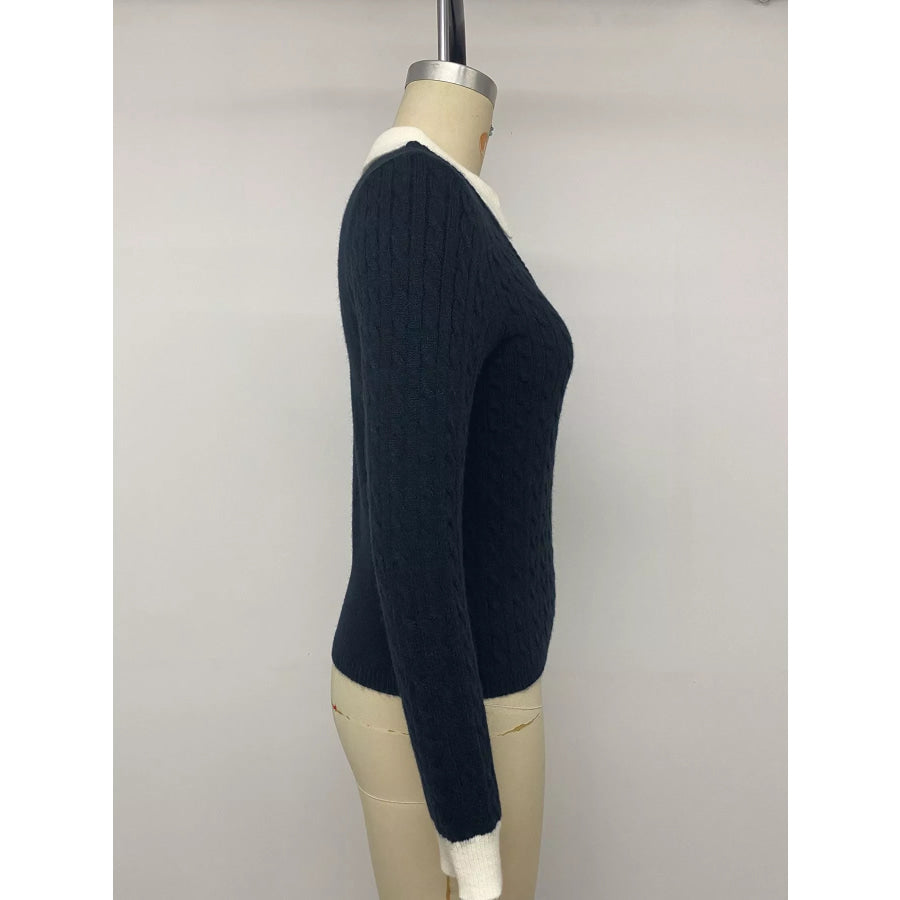 Cable Knit Contrast Collar Sweater Apparel and Accessories