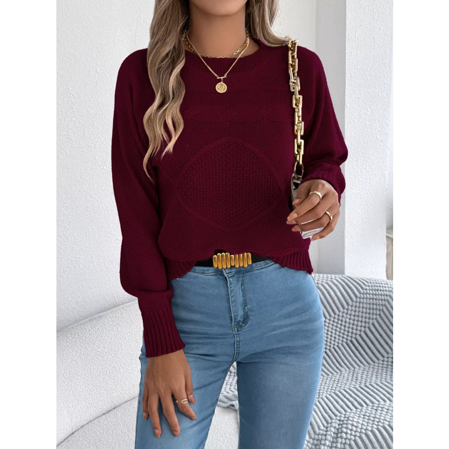 Cable Knit Crew Neck Sweater Apparel and Accessories