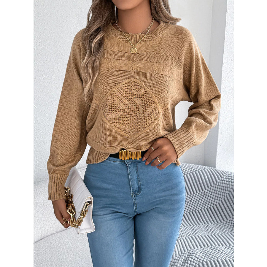 Cable Knit Crew Neck Sweater Apparel and Accessories