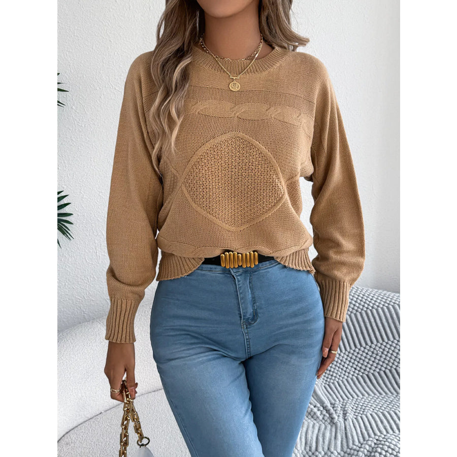 Cable Knit Crew Neck Sweater Apparel and Accessories