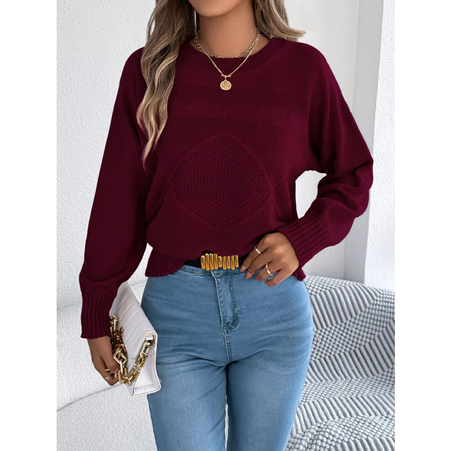 Cable Knit Crew Neck Sweater Apparel and Accessories