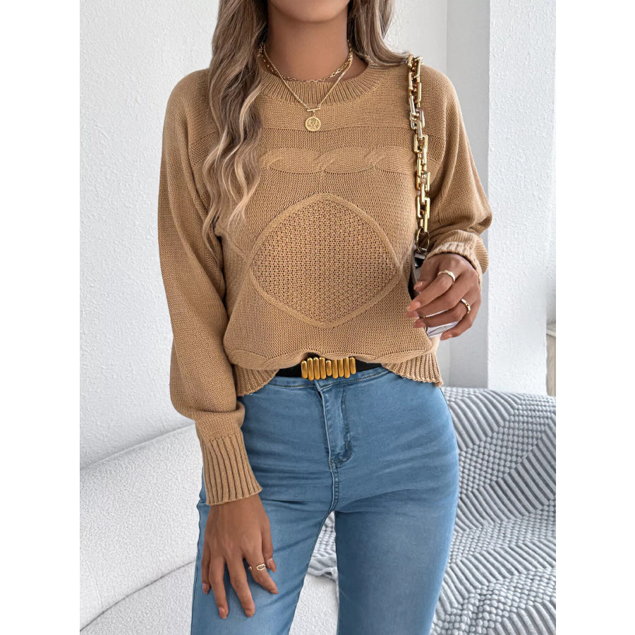 Cable Knit Crew Neck Sweater Apparel and Accessories