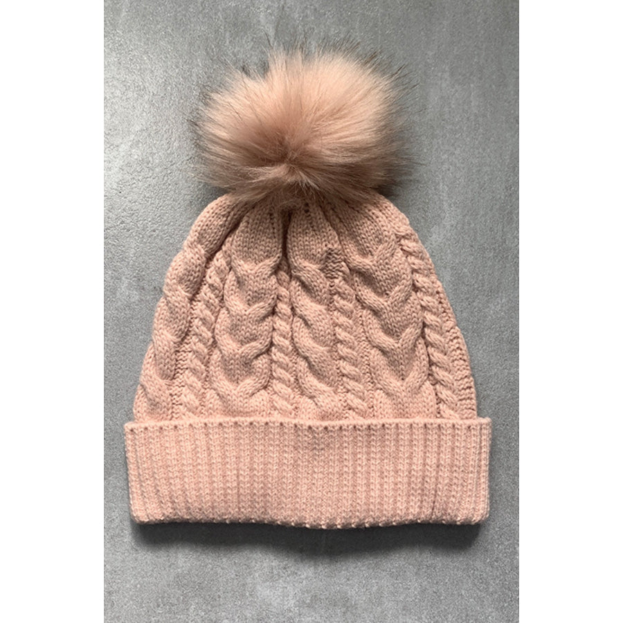 Cable-Knit Cuffed Hat with Pom-pom Watermelon pink / One Size Apparel and Accessories