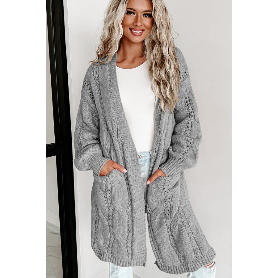 Cable-Knit Dropped Shoulder Cardigan Light Gray / S