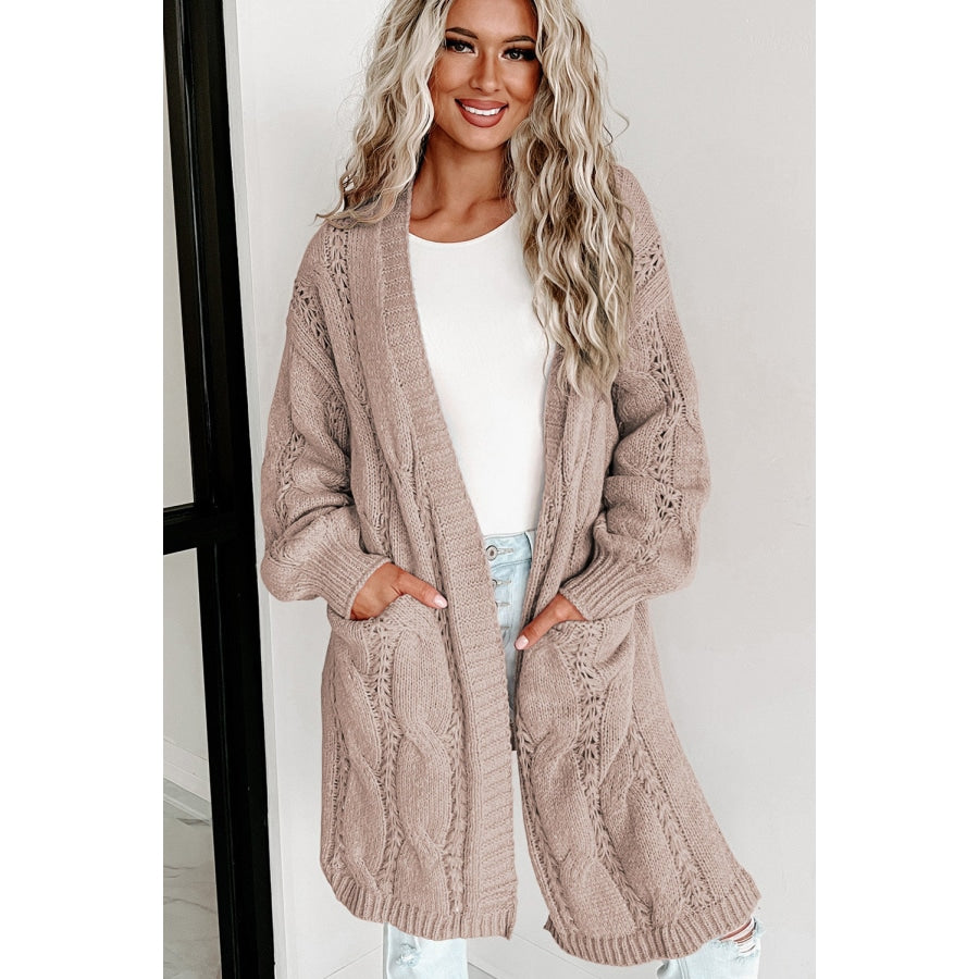 Cable-Knit Dropped Shoulder Cardigan Mocha / S