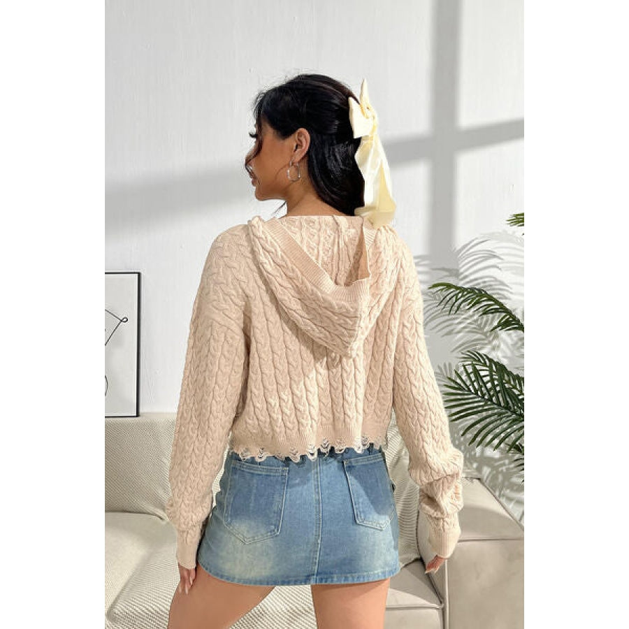 Cable-Knit Dropped Shoulder Hooded Sweater Clothing