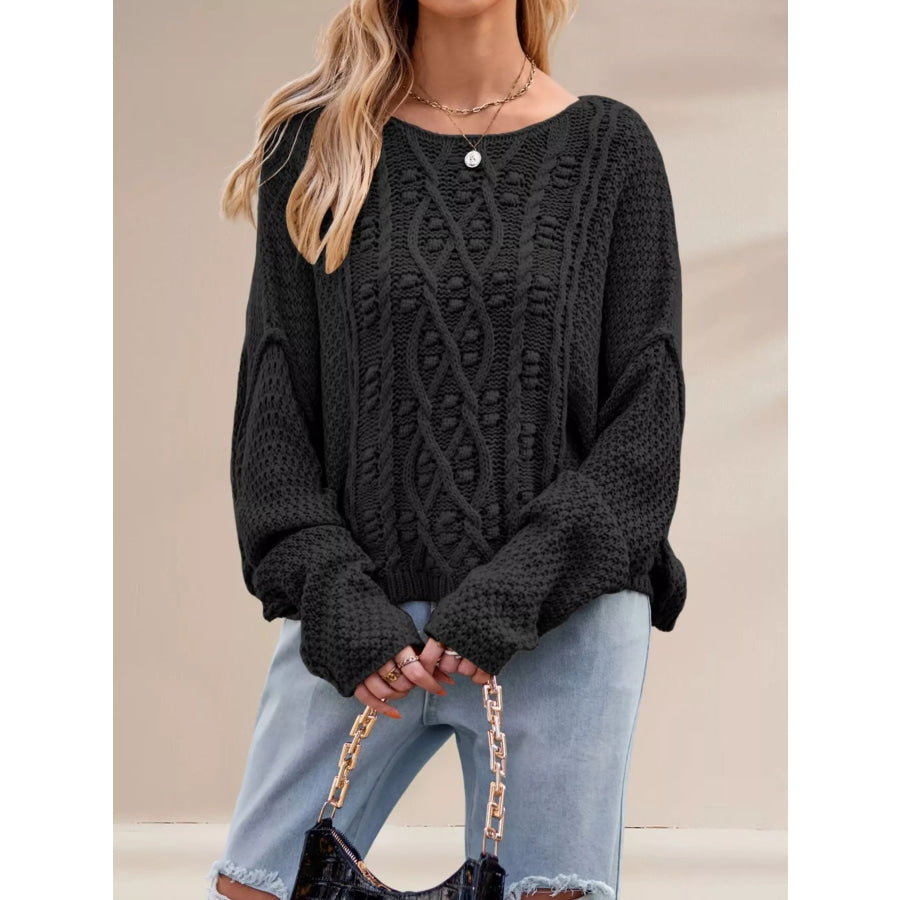 Cable Knit Dropped Shoulder Sweater Apparel and Accessories
