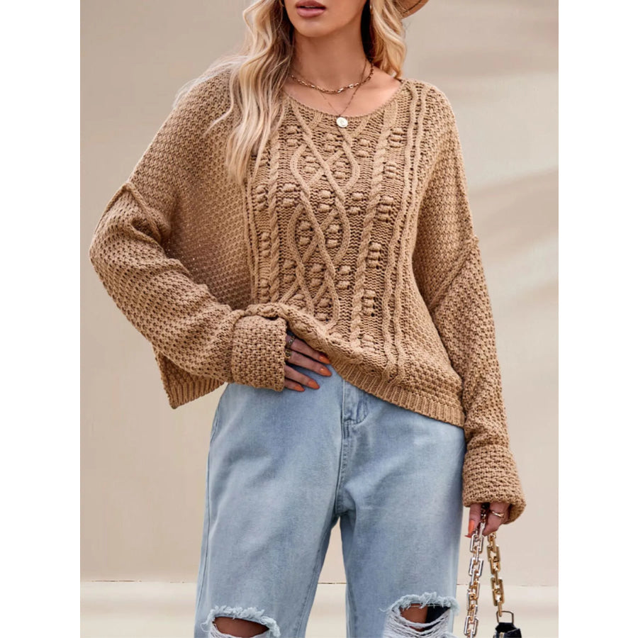 Cable Knit Dropped Shoulder Sweater Apparel and Accessories