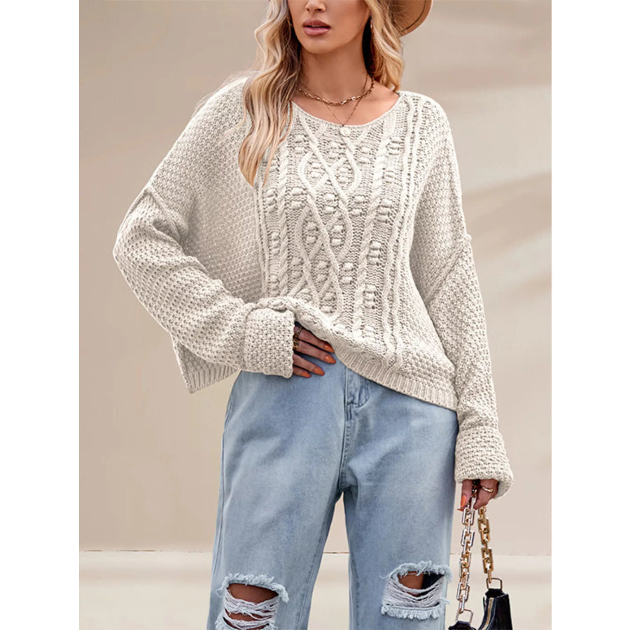 Cable Knit Dropped Shoulder Sweater Apparel and Accessories