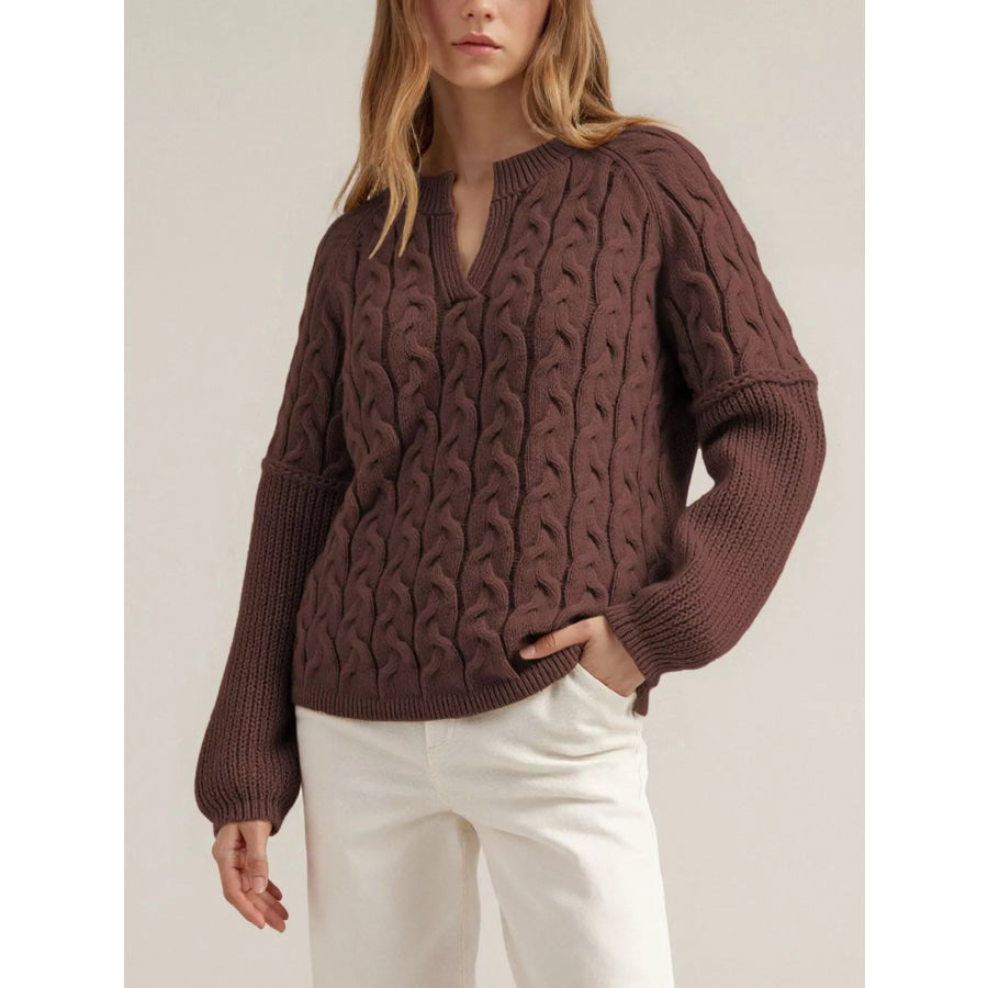 Cable-Knit Dropped Shoulder Sweater Red / S Apparel and Accessories
