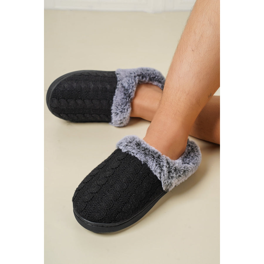 Cable-Knit Fluff Round Toe Slippers Apparel and Accessories