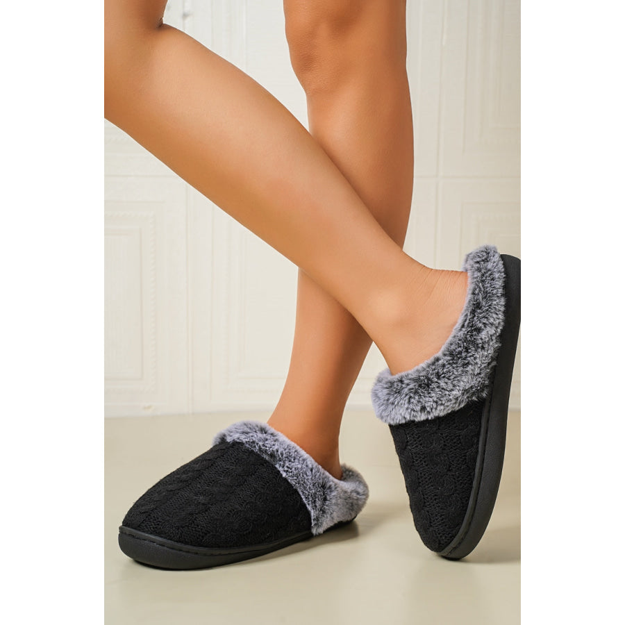 Cable-Knit Fluff Round Toe Slippers Apparel and Accessories