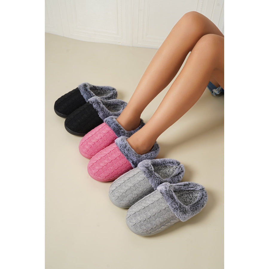 Cable-Knit Fluff Round Toe Slippers Apparel and Accessories