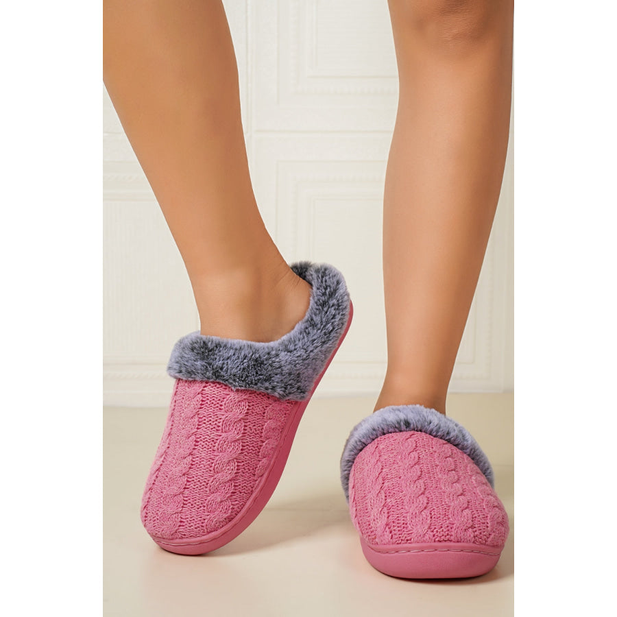 Cable-Knit Fluff Round Toe Slippers Apparel and Accessories