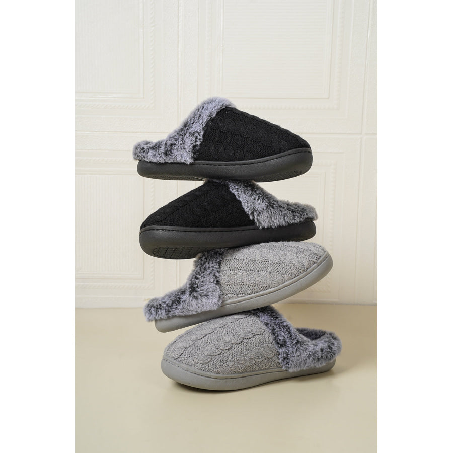 Cable-Knit Fluff Round Toe Slippers Apparel and Accessories