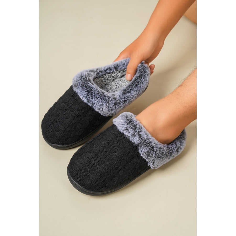 Cable-Knit Fluff Round Toe Slippers Apparel and Accessories