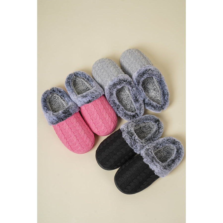 Cable-Knit Fluff Round Toe Slippers Apparel and Accessories